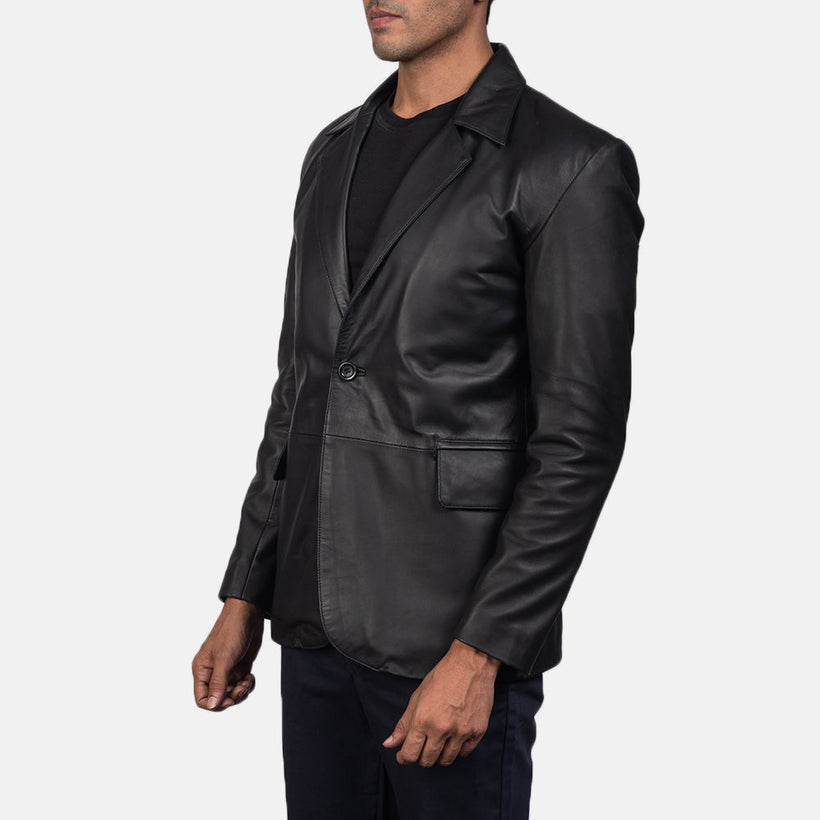 Daron Sort Leather Blazer til Mænd