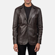 Daron Brun Leather Blazer til Mænd in Brown Sheepskin Leather - Front Profile View &amp; Tailored Silhouette | Buy Online