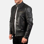 Dean Sort Læder Bikerjakke til Mænd - Back View Showing Tailored Shoulder Fit &amp; Clean Hemline