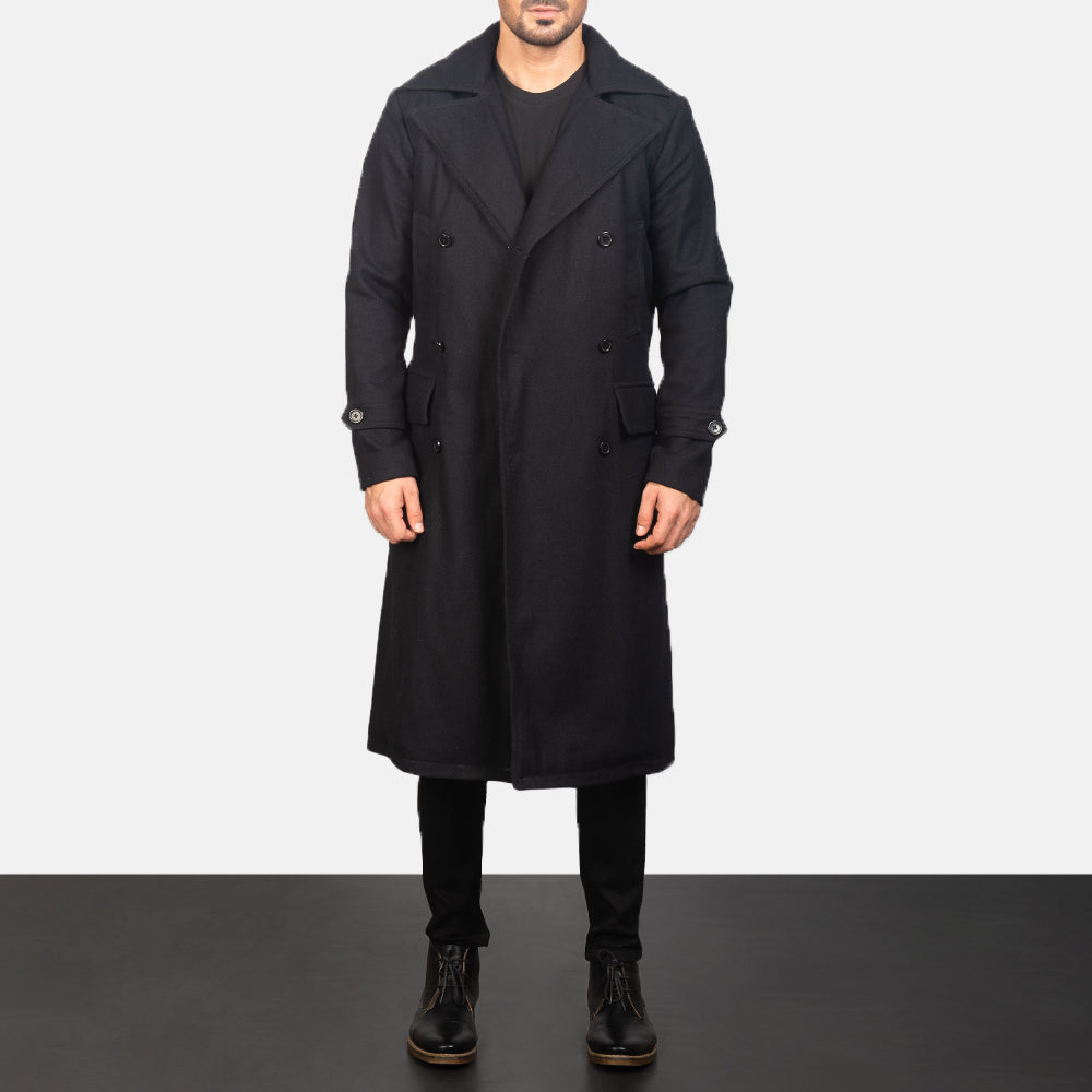 Men's Detective Sort Wool Coat til Mænd - Lateral Side Profile View Showing Sleeve Cut &amp; Athletic Taper Fit