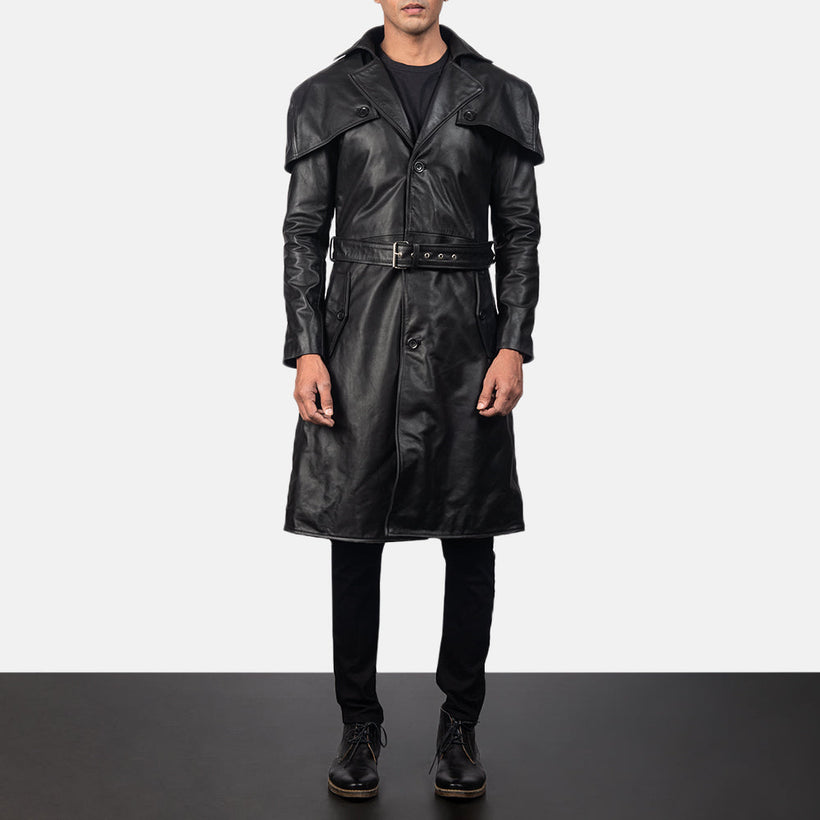 Deux Sort Leather Duster til Mænd