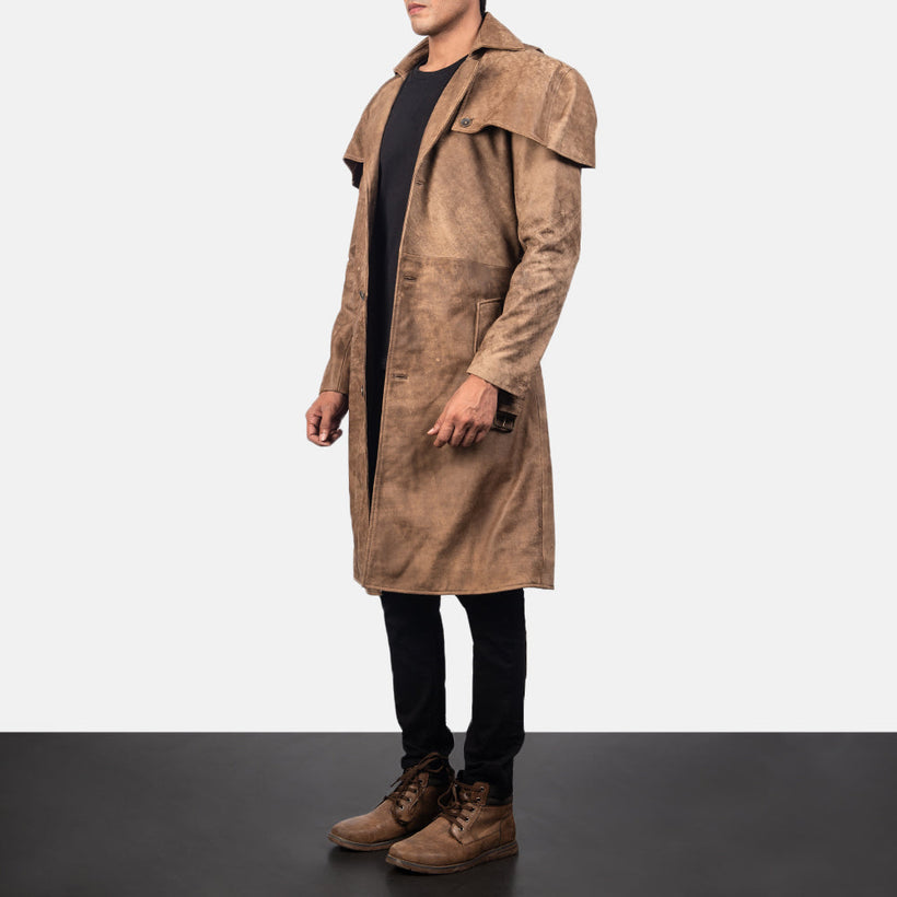 Deux Brun Leather Duster til Mænd