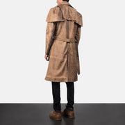 Men's Deux Brun Leather Duster til Mænd - Lateral Side Profile View Showing Sleeve Cut &amp; Athletic Taper Fit