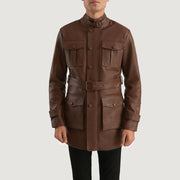 Dolf Brun Læderjakke til Mænd in Brown Cowhide Leather - Front Profile View &amp; Tailored Silhouette | Buy Online