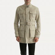 Dolf Off-White Suede Læderjakke til Mænd in Off-White Cowhide Suede - Front Profile View &amp; Tailored Silhouette | Buy Online