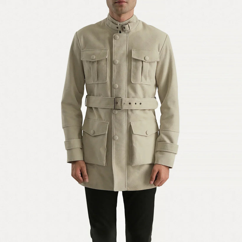 Dolf Off-White Suede Læderjakke til Mænd