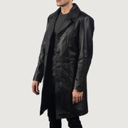
Black Cowhide leather Coat - Bagfra med tilpassede skuldre og ren kant
