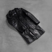 
Open hem & Hem Craftsmanship Construction Detail on Don Long Sort Læderfrakke til Mænd