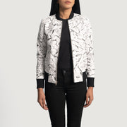 Women's Donna Blake White Læder Bomberjakke til Kvinder - Lateral Side Profile View Showing Sleeve Cut &amp; Athletic Taper Fit