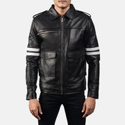 Dragonhide Sort Læderjakke til Mænd in Black Sheepskin Leather - Front Profile View &amp; Tailored Silhouette | Buy Online