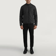 Elliot Sort Lightweight Læderjakke til Mænd - Lateral Side Profile View Showing Sleeve Cut &amp; Athletic Taper Fit