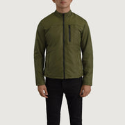 Close-Up Detail of Classic Collar &amp; Zipper Hardware on Elliot Green Lightweight Læderjakke til Mænd
