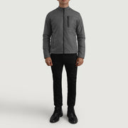 Elliot Grey Lightweight Læderjakke til Mænd - Lateral Side Profile View Showing Sleeve Cut &amp; Athletic Taper Fit