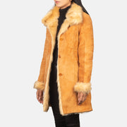 
Distressed Beige Goatskin Suede Leather Coat - Bagfra med tilpassede skuldre og ren kant