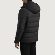 
Nærbillede of Classic Collar & Zipper With Wind Flap Hardware on Erico Sort Hooded Puffer Læderjakke til Mænd