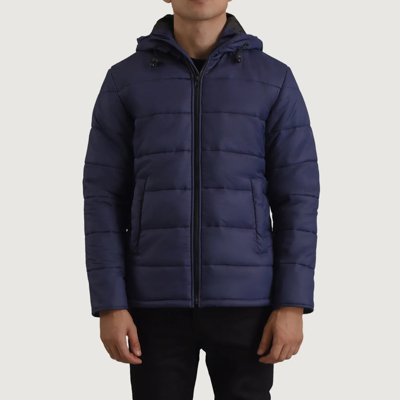 Erico Blue Hooded Puffer Læderjakke til Mænd