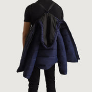 
Nærbillede of Classic Collar & Zipper With Wind Flap Hardware on Erico Blå Hooded Puffer Læderjakke til Mænd