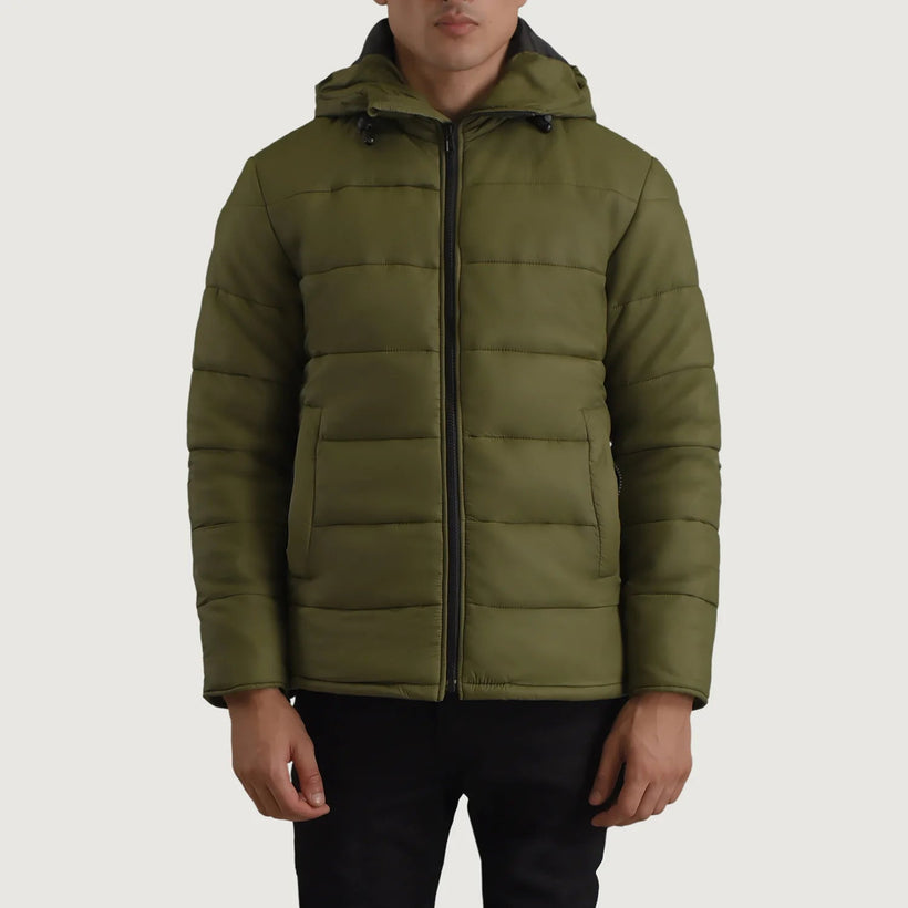 Erico Green Hooded Puffer Læderjakke til Mænd