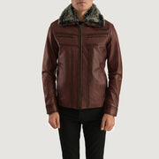 Men's Evan Hart Fur Brun Læderjakke til Mænd in Distressed Brown Sheepskin Burnishing - Front Profile View &amp; Tailored Silhouette | Buy Online