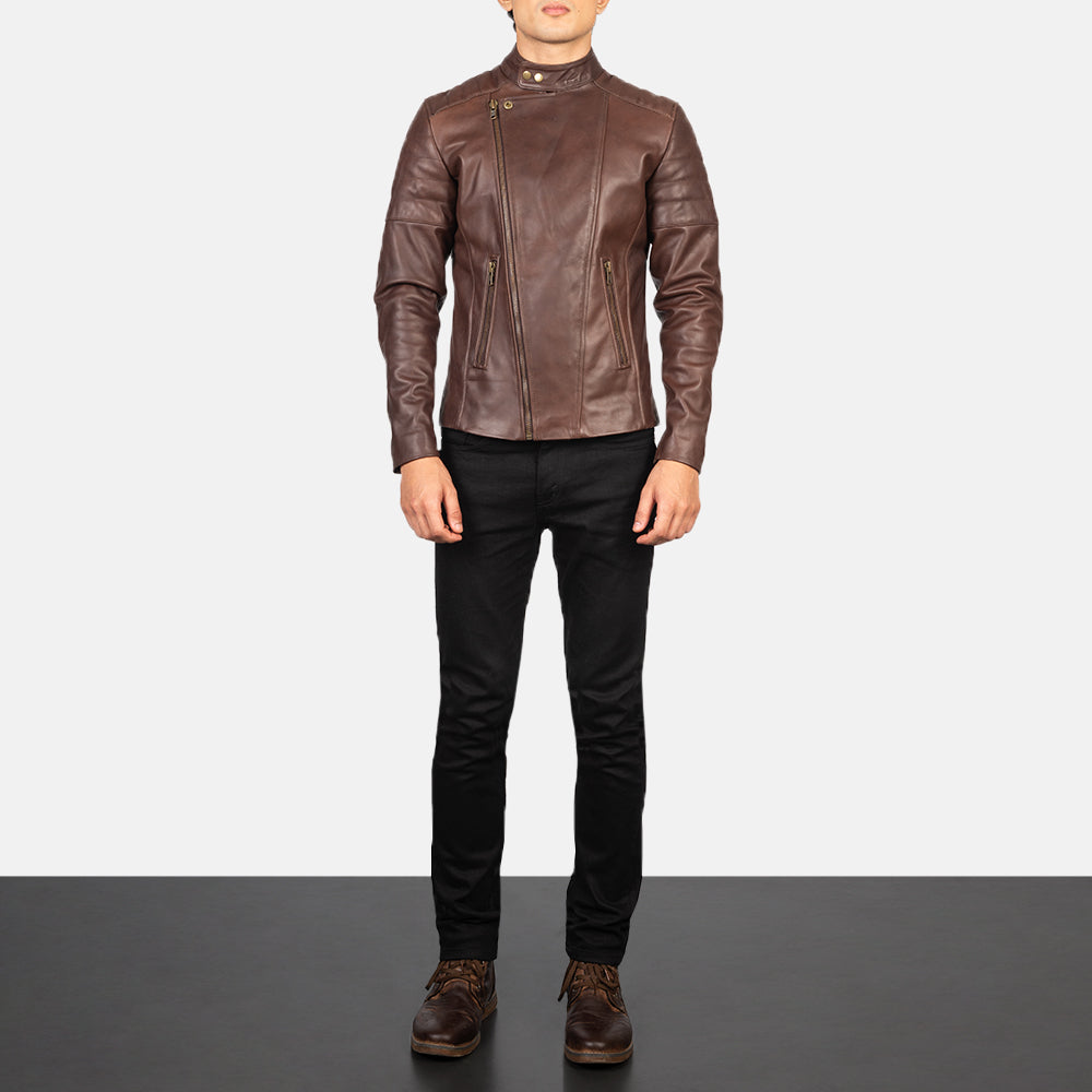 Faisor Mocha Læder Bikerjakke til Mænd – alternate product view 3