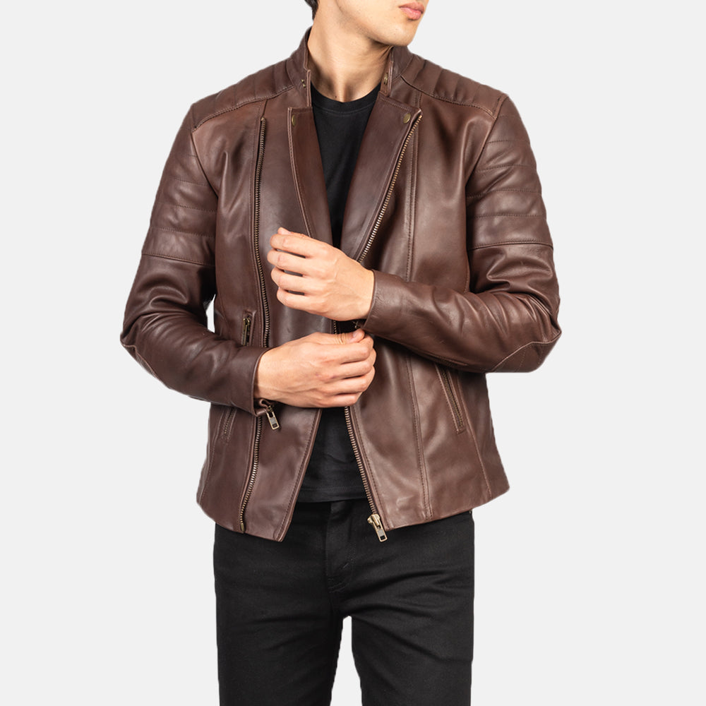 Faisor Mocha Læder Bikerjakke til Mænd – alternate product view 6