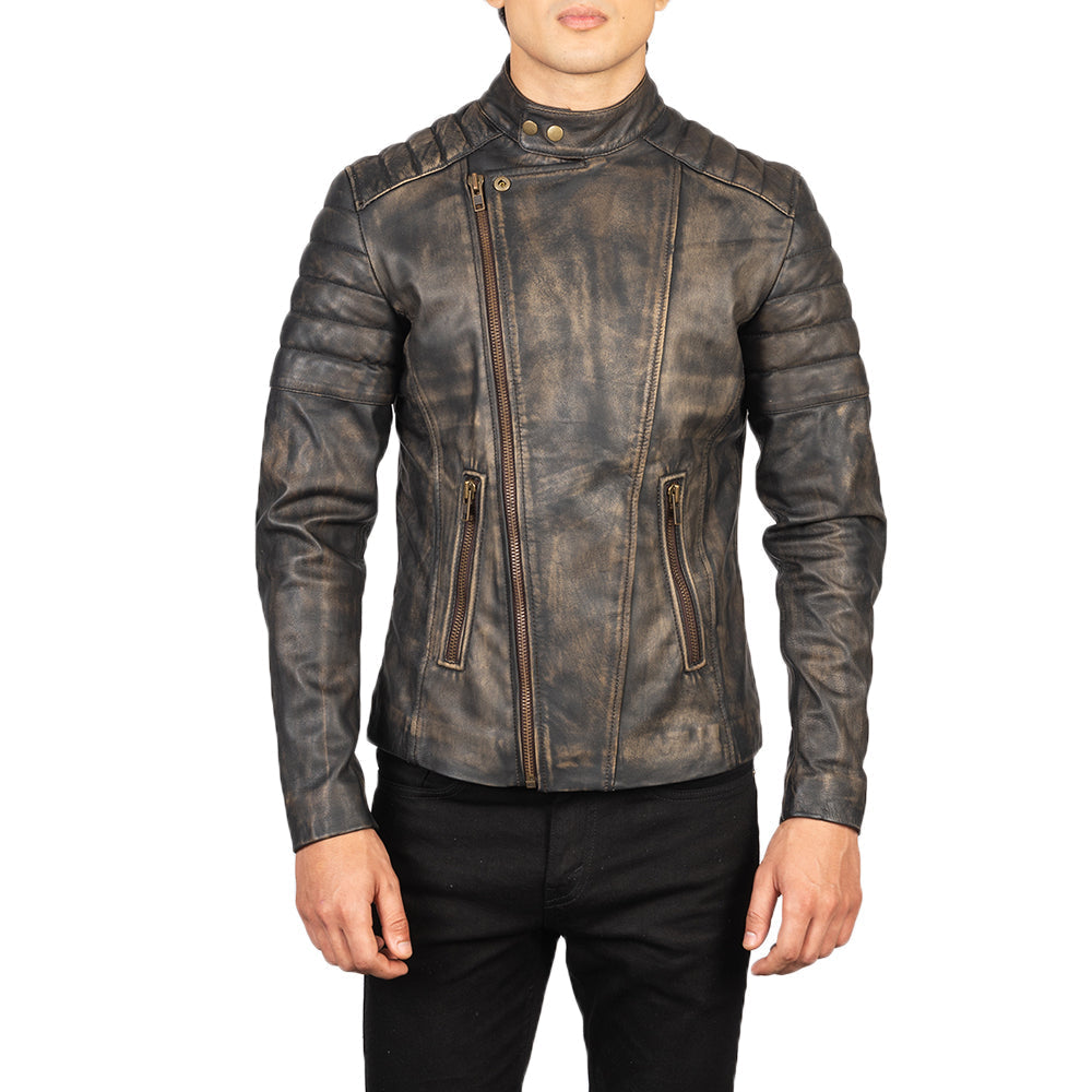 Faisor Mocha Læder Bikerjakke til Mænd – alternate product view 4