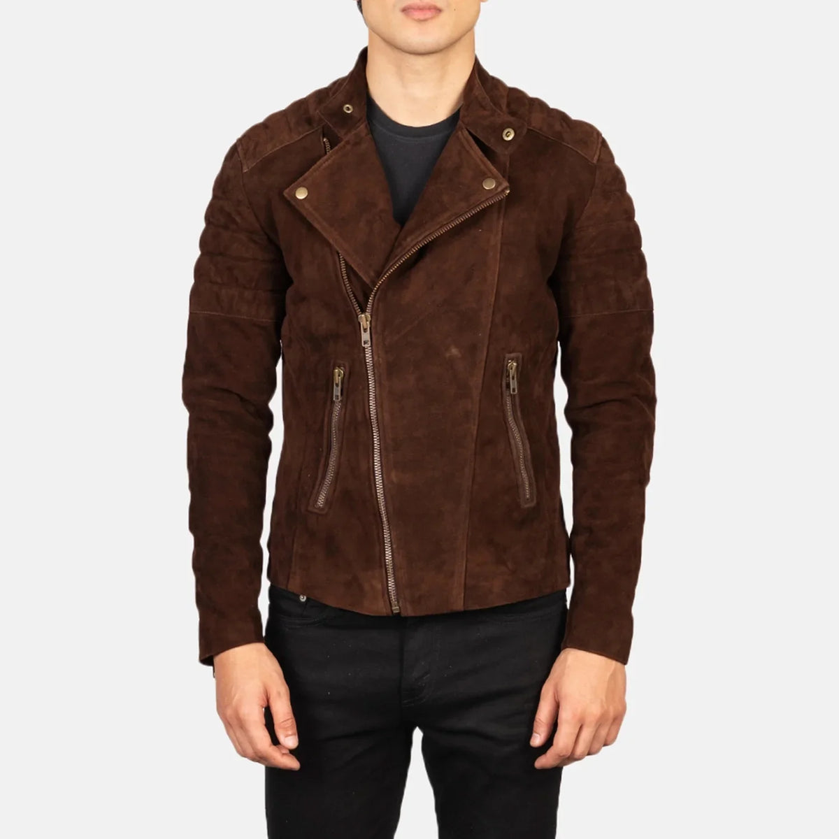 Faisor Mocha Læder Bikerjakke til Mænd – alternate product view 1
