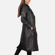 
Black Sheepskin Leather Trench Coat - Bagfra med tilpassede skuldre og ren kant