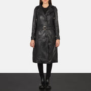 
Fixon Hooded Sort Trenchcoat i Læder til Damer - Sideprofil med ergonomisk ærmesnit