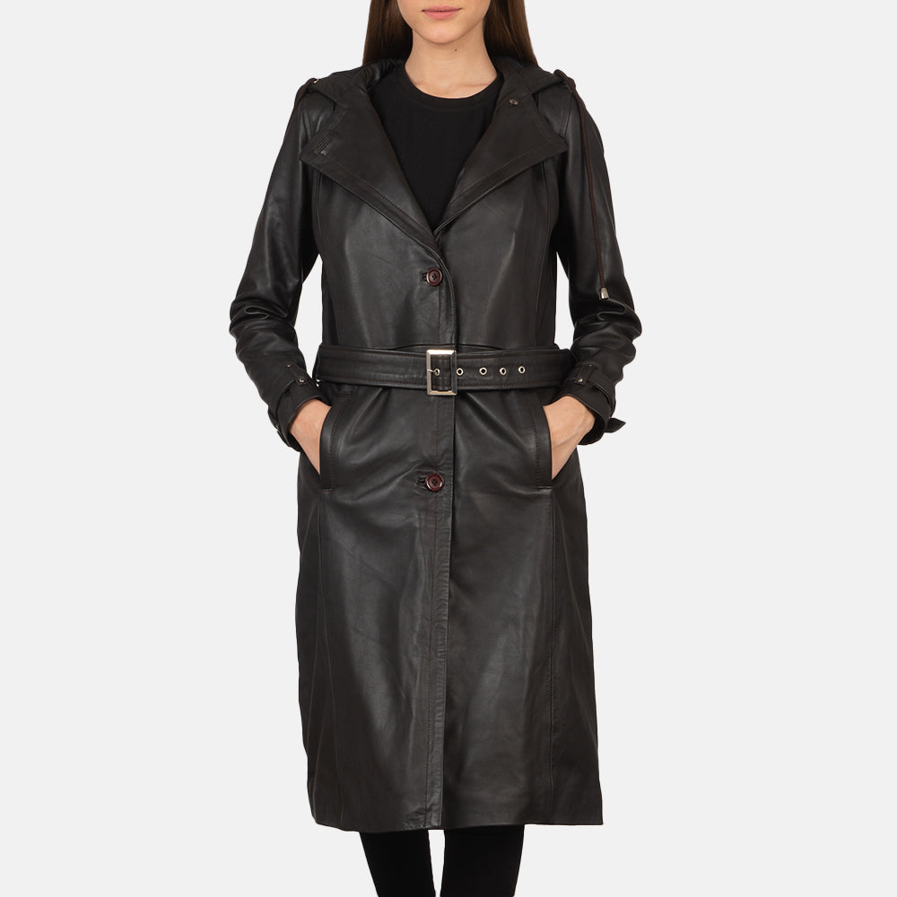 
Fixon Hooded Brun Trenchcoat i Læder til Damer in Brown Sheepskin Leather - Forfra med skræddersyet silhuet | Køb online