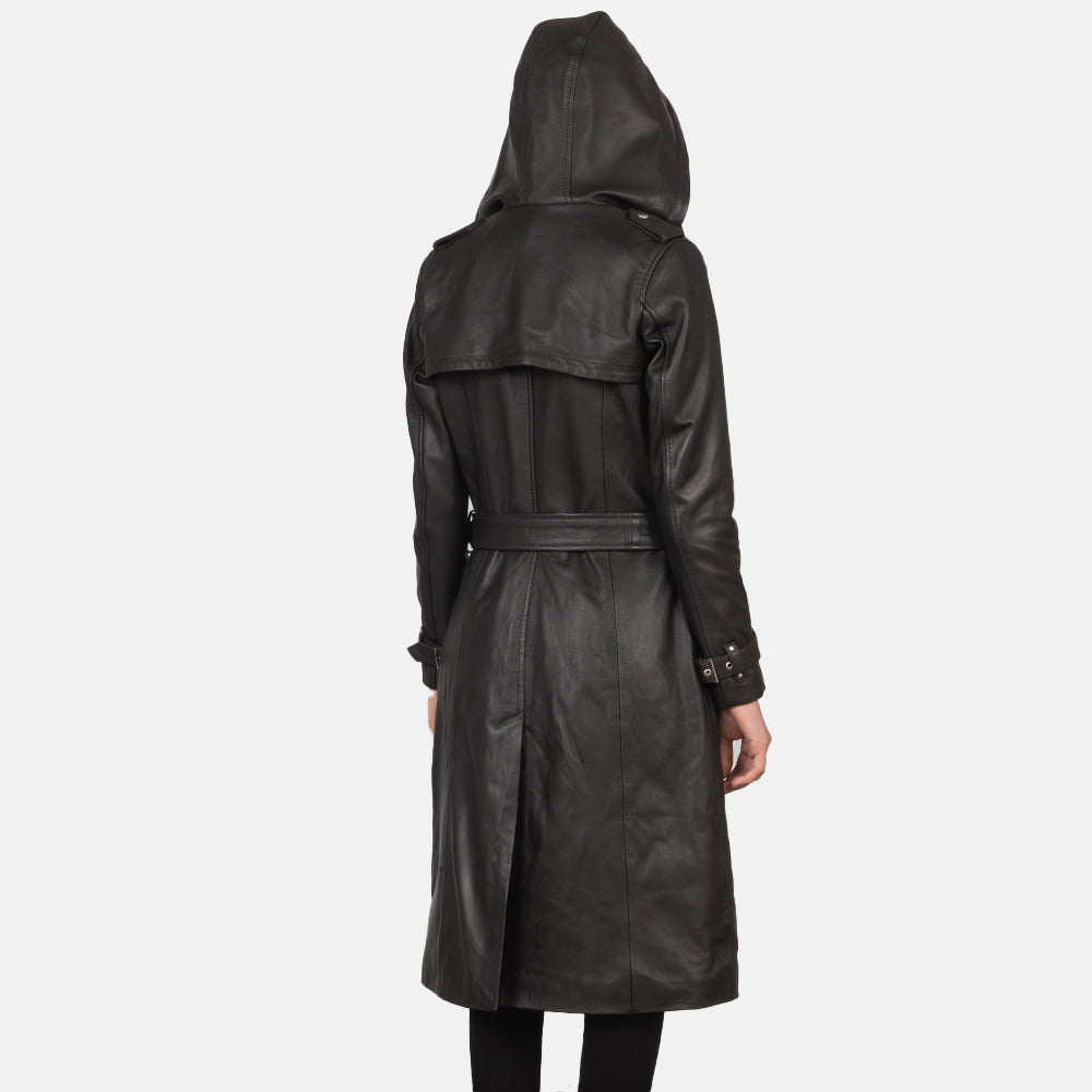 
Nærbillede of Hooded & Button + Belt Hardware on Fixon Hooded Brun Trenchcoat i Læder til Damer