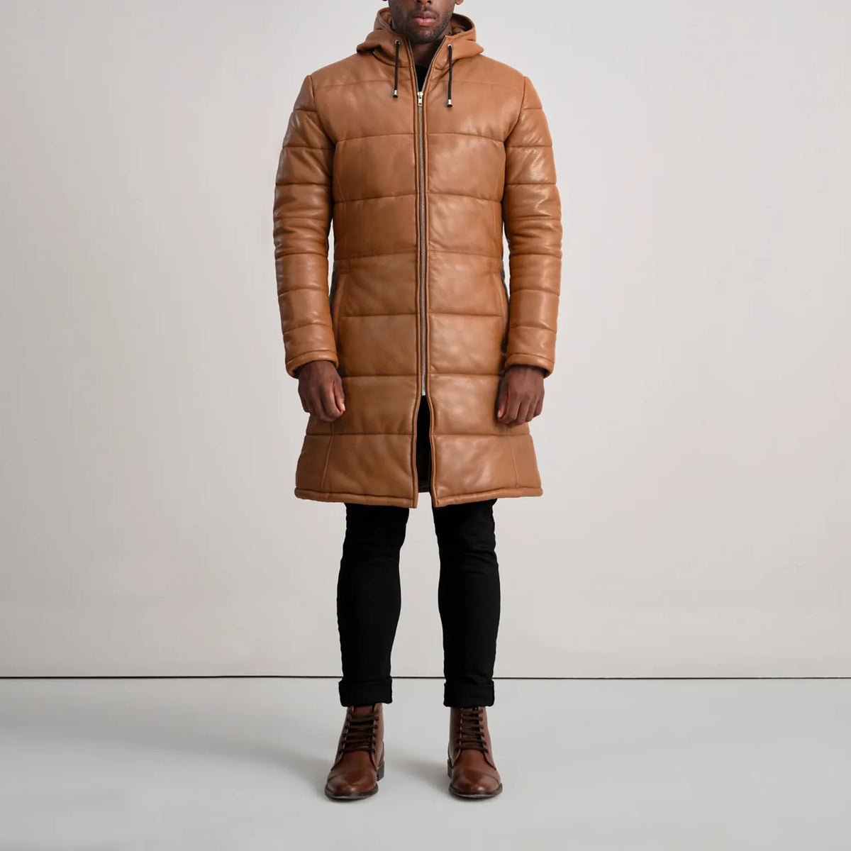 
Floyd Læderfrakke Lysebrun Puffer Læderjakke til Mænd – alternate product view 3