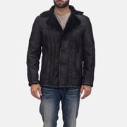 Men's Furcliff Double Face Shearling Leather Coat til Mænd - Lateral Side Profile View Showing Sleeve Cut &amp; Athletic Taper Fit