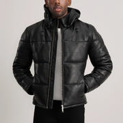 
Gordon Tan Hooded Leather Puffer Jacket in Tan Brown Sheepskin Leather - Forfra med skræddersyet silhuet | Køb online