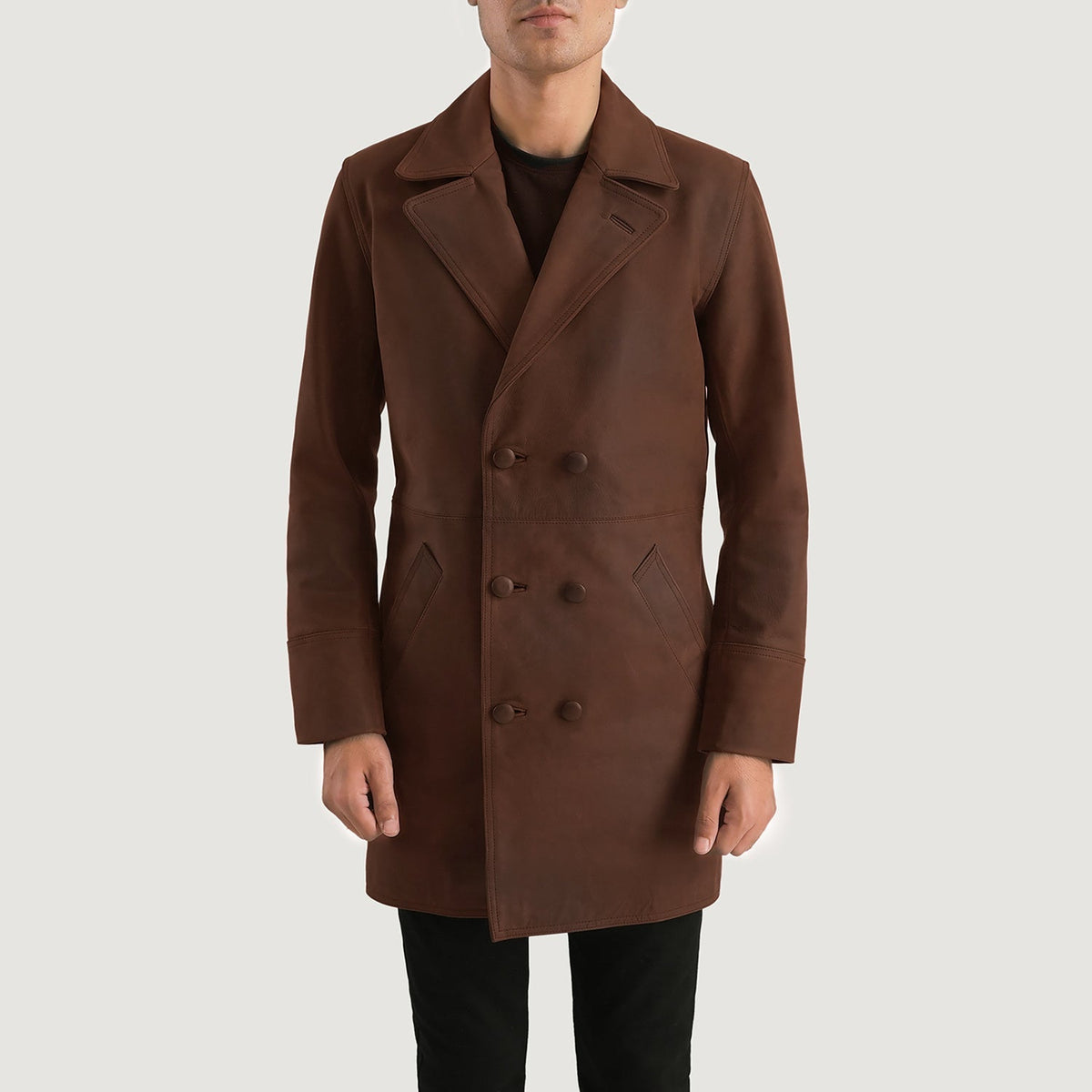 
Half Life Brun Læderfrakke til Mænd in Distressed Brown Cowhide Leather - Forfra med skræddersyet silhuet | Køb online