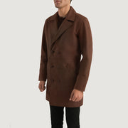 
Distressed Brown Cowhide leather Coat - Bagfra med tilpassede skuldre og ren kant
