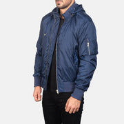 
Blue Nylon Bomber Jacket - Bagfra med tilpassede skuldre og ren kant
