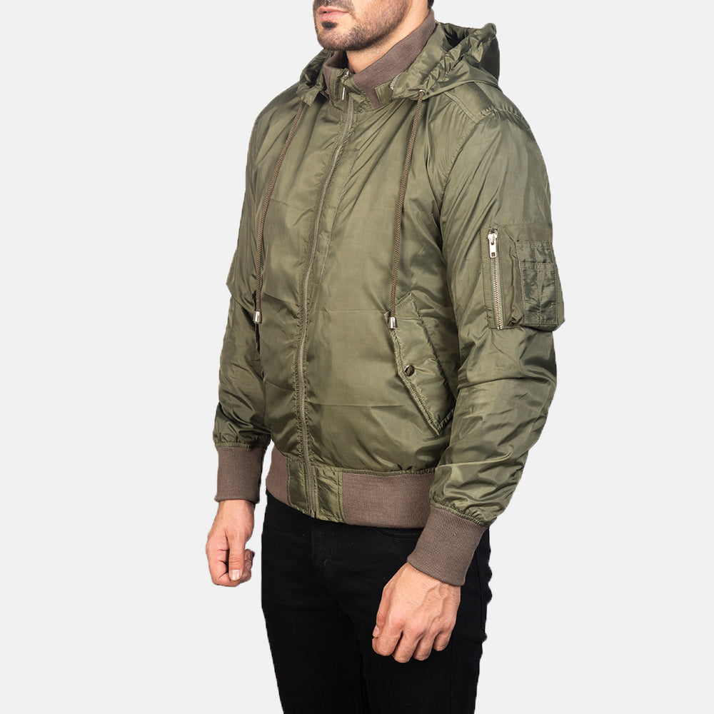 
Green Nylon Bomber Jacket - Bagfra med tilpassede skuldre og ren kant