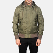 
Nærbillede of Knit Rib with Removable Nylon Hood & Zipper Hardware on Hanklin Ma-1 Green Hooded Bomber Jacket