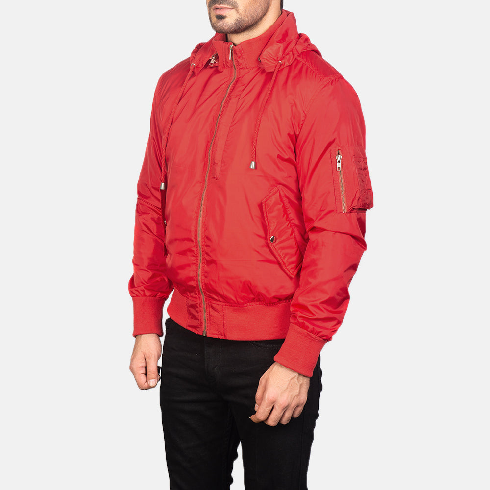 
Red Nylon Bomber Jacket - Bagfra med tilpassede skuldre og ren kant