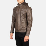 
Brown Cowhide Leather Biker Jacket - Bagfra med tilpassede skuldre og ren kant