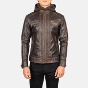 
Nærbillede of Band with Snap Button & Zipper Hardware on Hector Vintage Brun Hooded Bikerjakke i Læder til Mænd