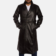
Hooligan Sort Trenchcoat i Læder til Mænd in Black Cowhide Leather - Forfra med skræddersyet silhuet | Køb online