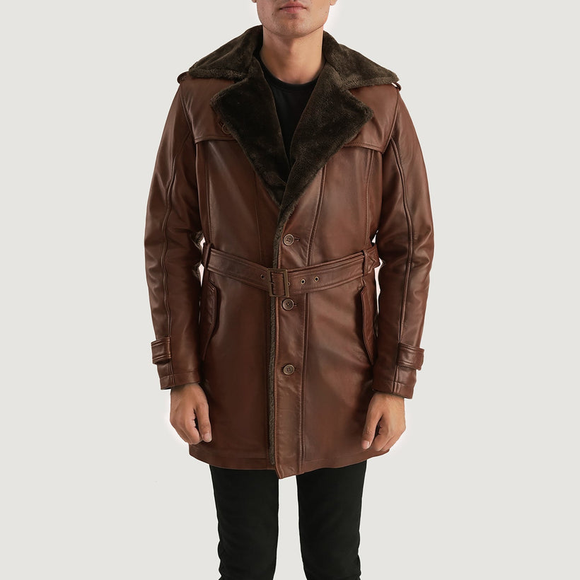Hunter Distressed Brun Fur Leather Coat til Mænd