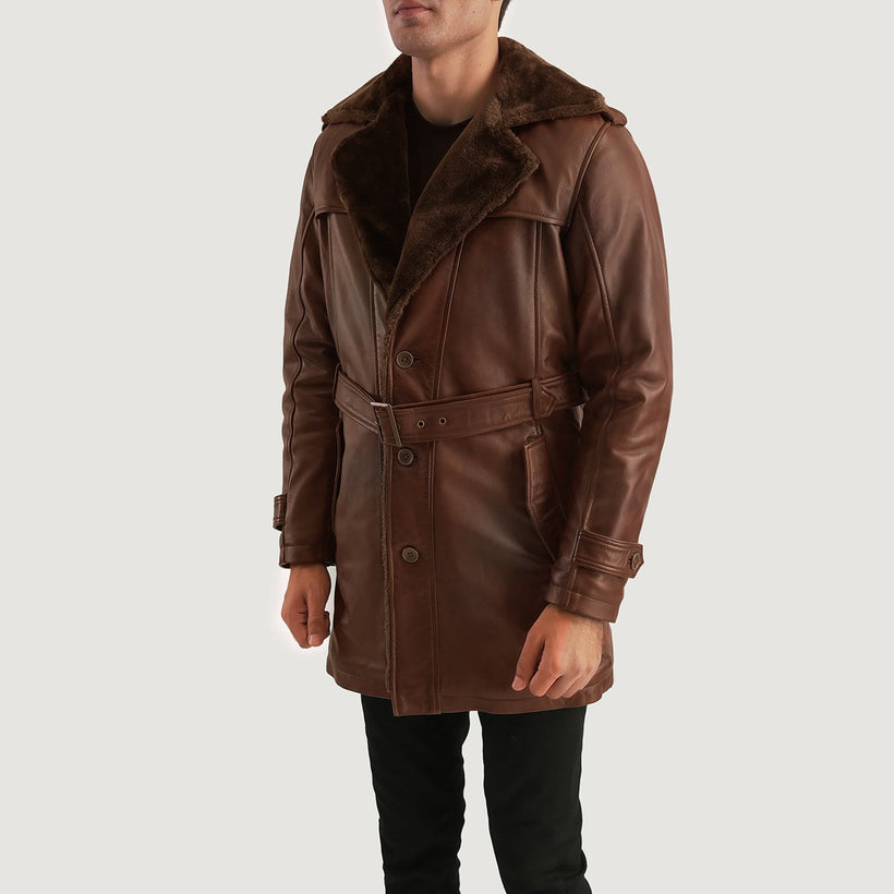 Hunter Distressed Brun Fur Leather Coat til Mænd