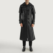 
Huntsman Sort Hooded Trenchcoat i Læder til Mænd - Sideprofil med ergonomisk ærmesnit
