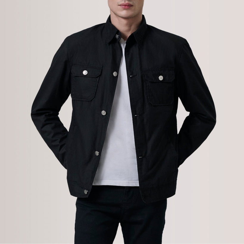 Irwin Sort Waxed Canvas Field Læderjakke til Mænd