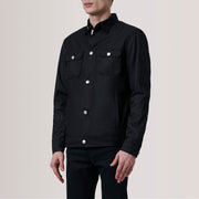 Irwin Sort Waxed Canvas Field Læderjakke til Mænd For Men - Lateral Side Profile View Showing Sleeve Cut &amp; Athletic Taper Fit