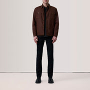 Brown Waxed Cotton Canvas Leather Jacket - Back View Showing Tailored Shoulder Fit &amp; Clean Hemline