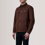 Irwin Brun Waxed Canvas Field Læderjakke til Mænd For Men - Lateral Side Profile View Showing Sleeve Cut &amp; Athletic Taper Fit